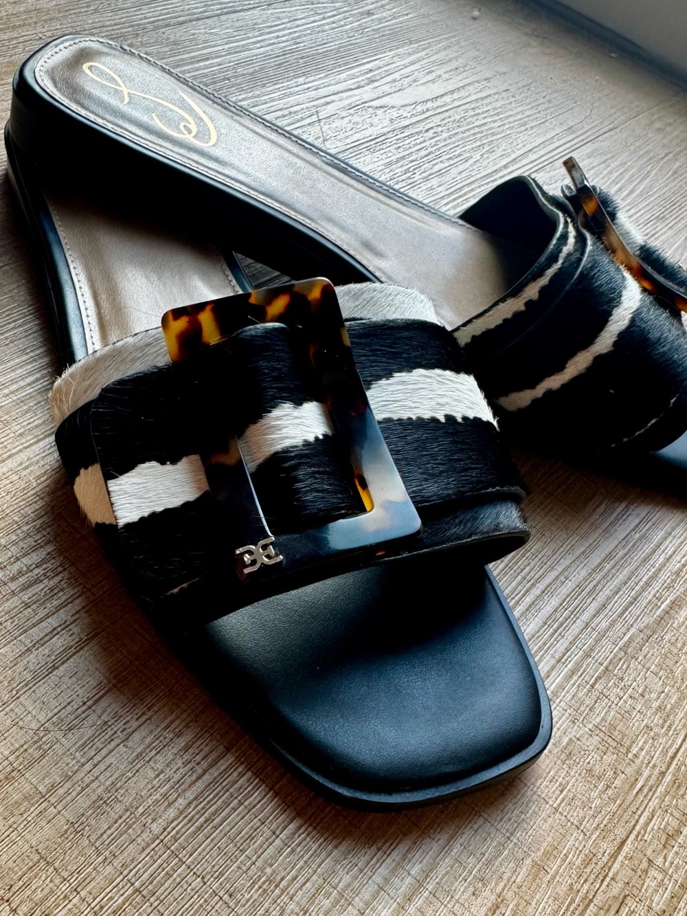 Sam Edelman faux leather and cow hide slides